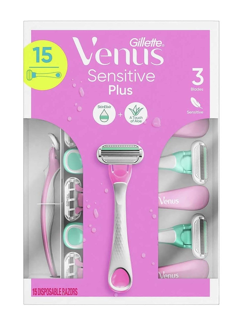 GILLETTE VENUS SENSITIVE PLUS 3BLADE DISPOSABLES (15 PACK)