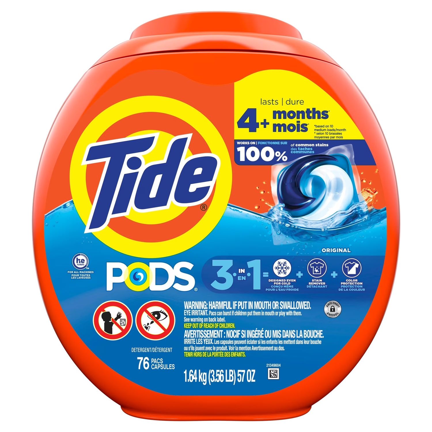 TIDE PODS ORIGINAL 3-IN-1 76PACS (TUB)