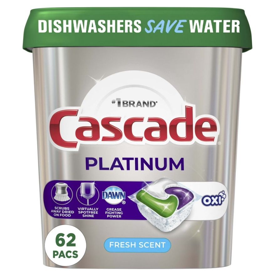 CASCADE PLATINUM + OXI ACTIONPACS FRESH SCENT 62'S (TUB)
