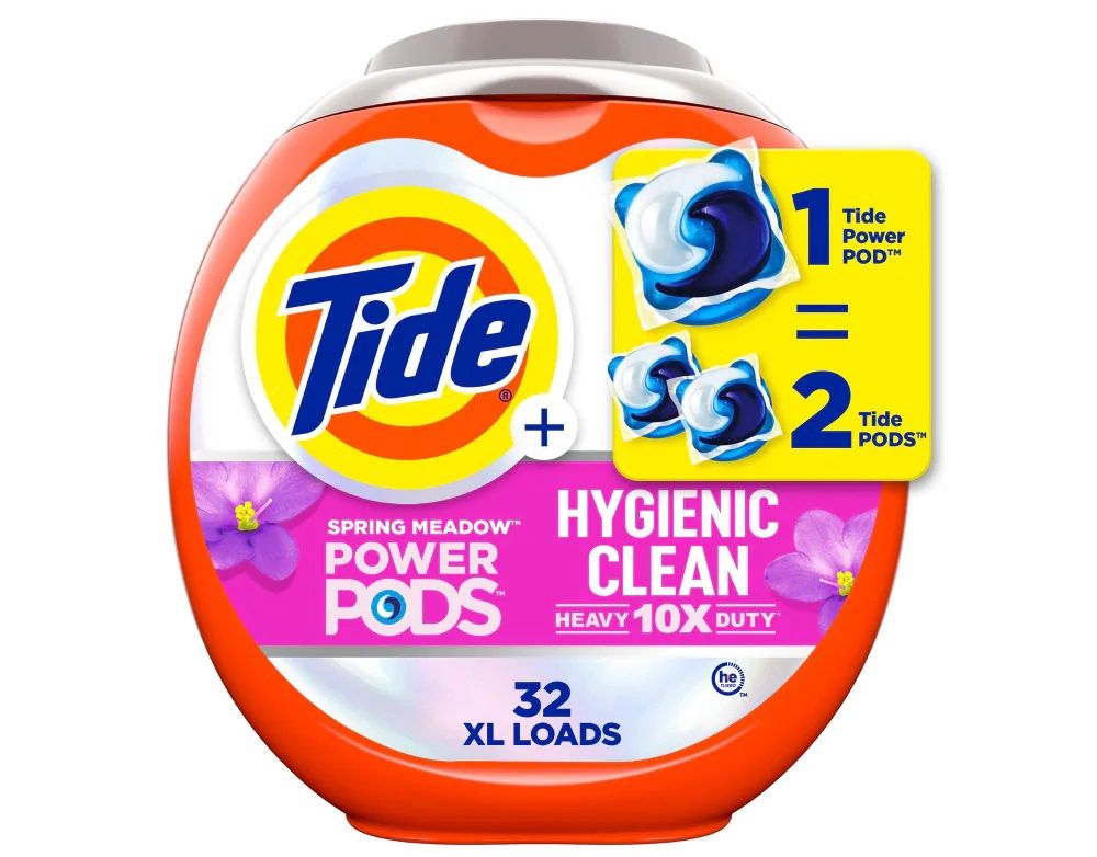 TIDE POWER PODS HYGIENIC CLEAN HEAVY DUTY 10X SPRING MEADOW 32PACS (TUB)