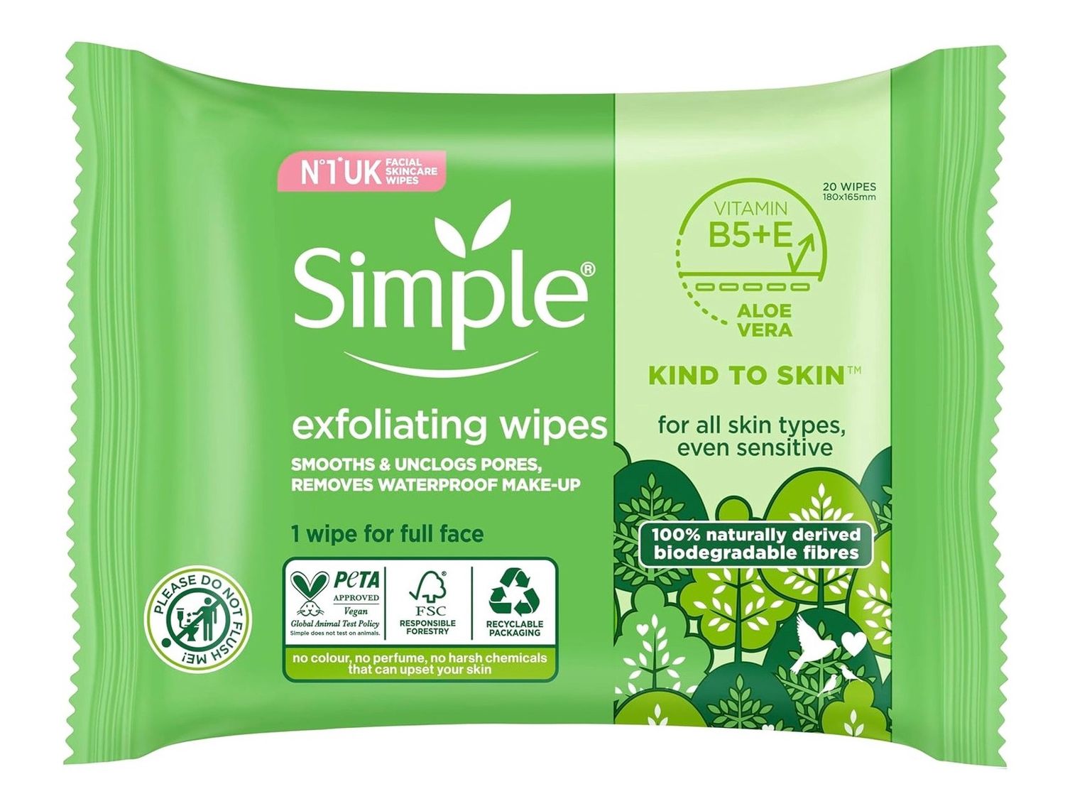 SIMPLE FACIAL WIPES KIND TO SKIN EXFOLIATING 20'S