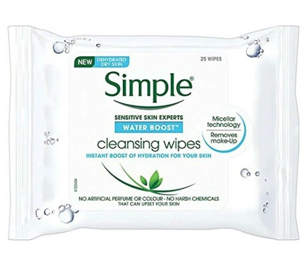 SIMPLE FACIAL WIPES WATER BOOST HYDRATING CLEANSING 25'S