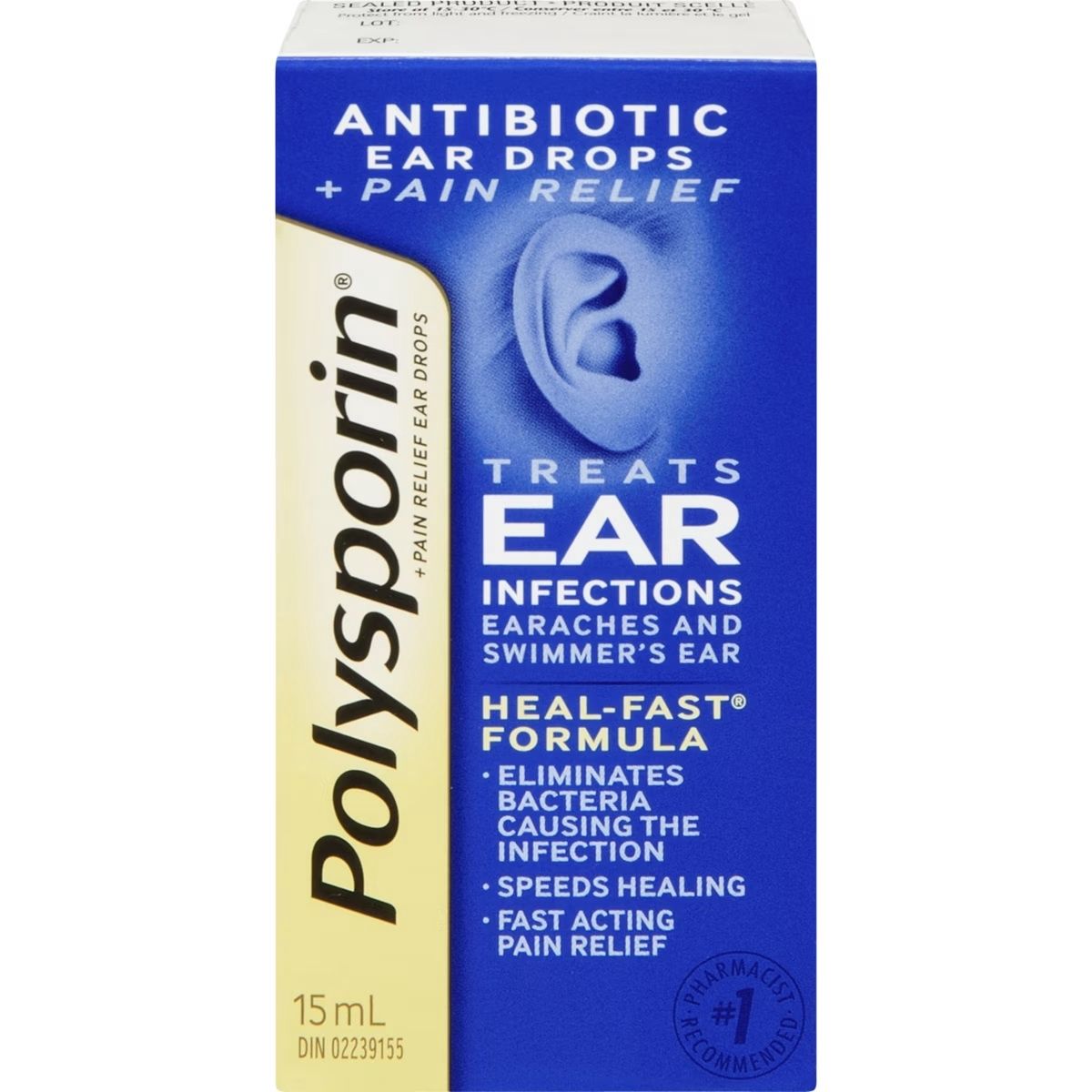 POLYSPORIN ANTIBIOTIC EAR DROPS + PAIN RELIEF 15ML