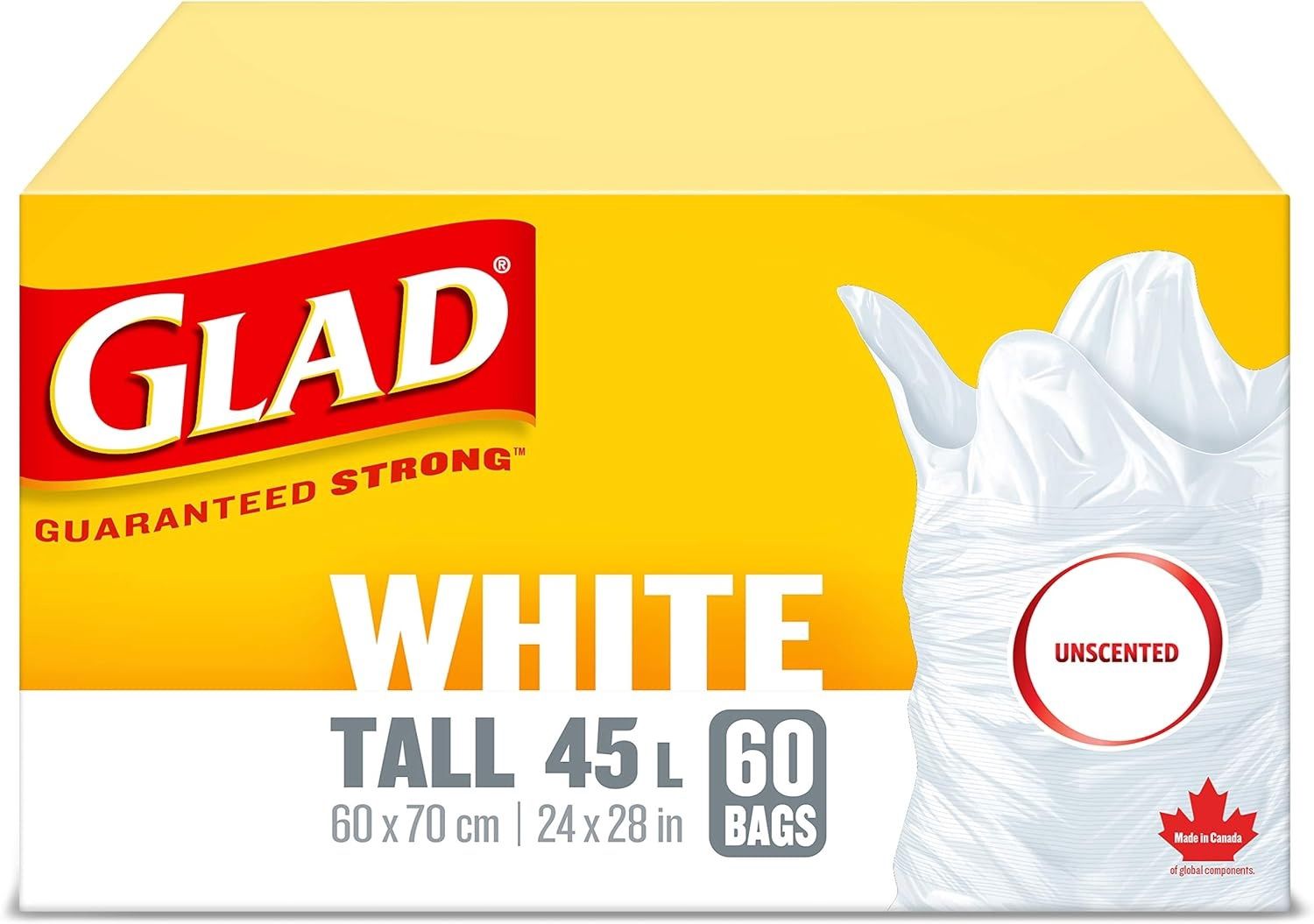 GLAD WHITE UNSCENTED TALL 45L 60BAGS