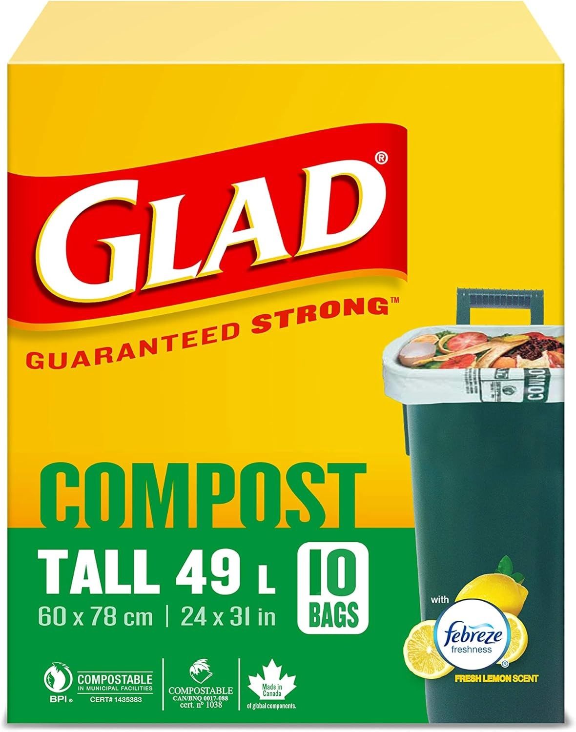 GLAD COMPOST FEBREZE TALL 49L 10BAGS