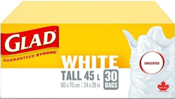 GLAD WHITE UNSCENTED TALL 45L 30BAGS