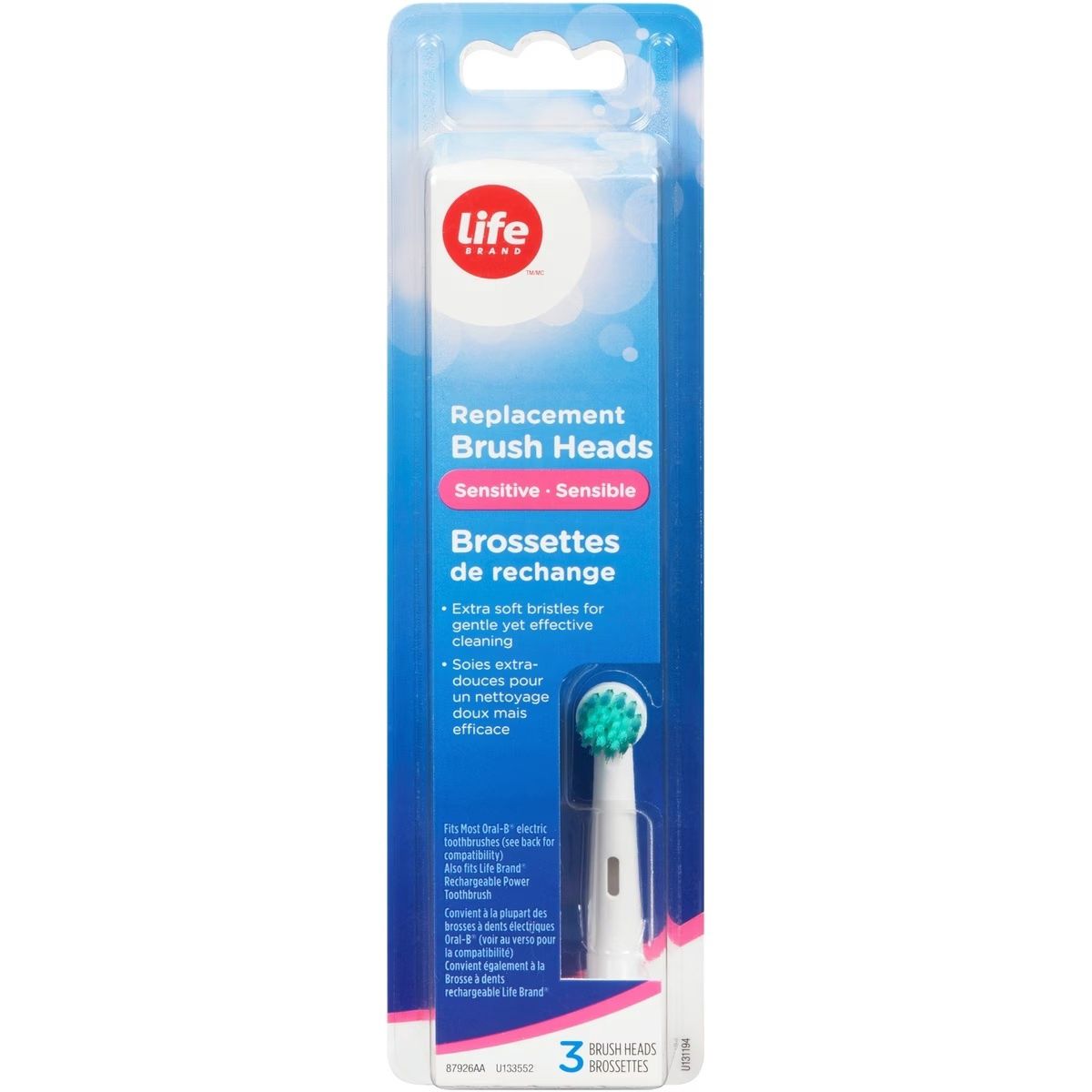 LIFE BRANDS REPLACEMENT TOOTHBRUSH HEAD (3PACK)