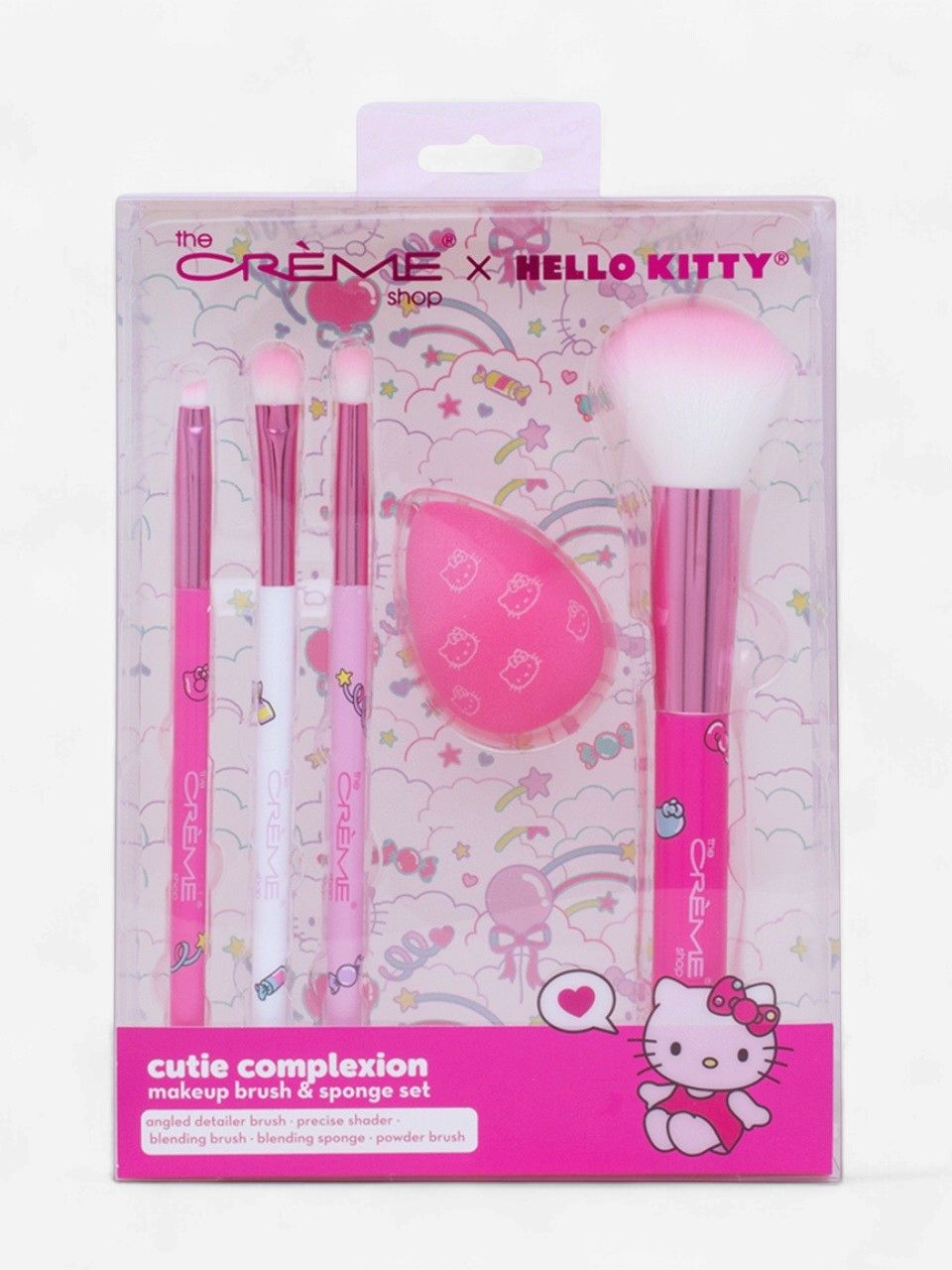 THE CREME SHOP HELLO KITTY CUTIE COMPLEXTION MAKEUP BRUSH &amp; SPONGE SET (5 PIECES)