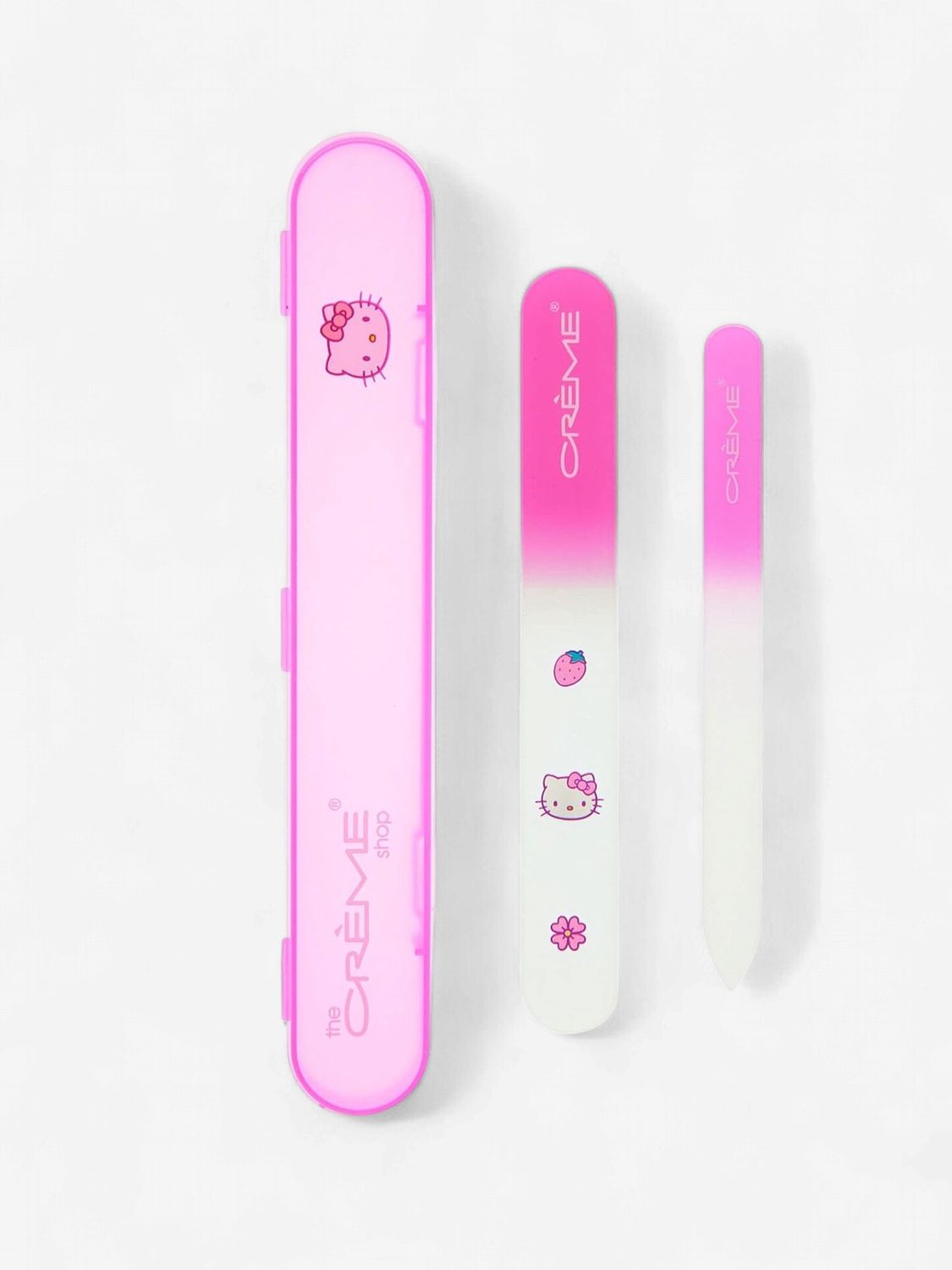 THE CREME SHOP HELLO KITTY PREMIUM GLASS NAIL FILE SET (2 GLASS FILES + TRAVEL CASE) STAWBERRY