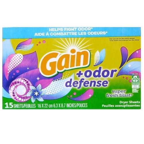 GAIN + ODOR DEFENSE DRYER SHEETS SUPER FRESH BLAST 15'S