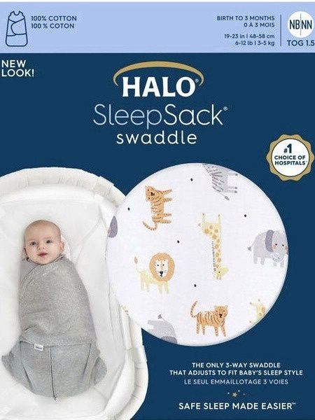 HALO SLEEP SACK SWADDLE (NEWBORN TO 3 MONTHS) JUNGLE ANIMALS