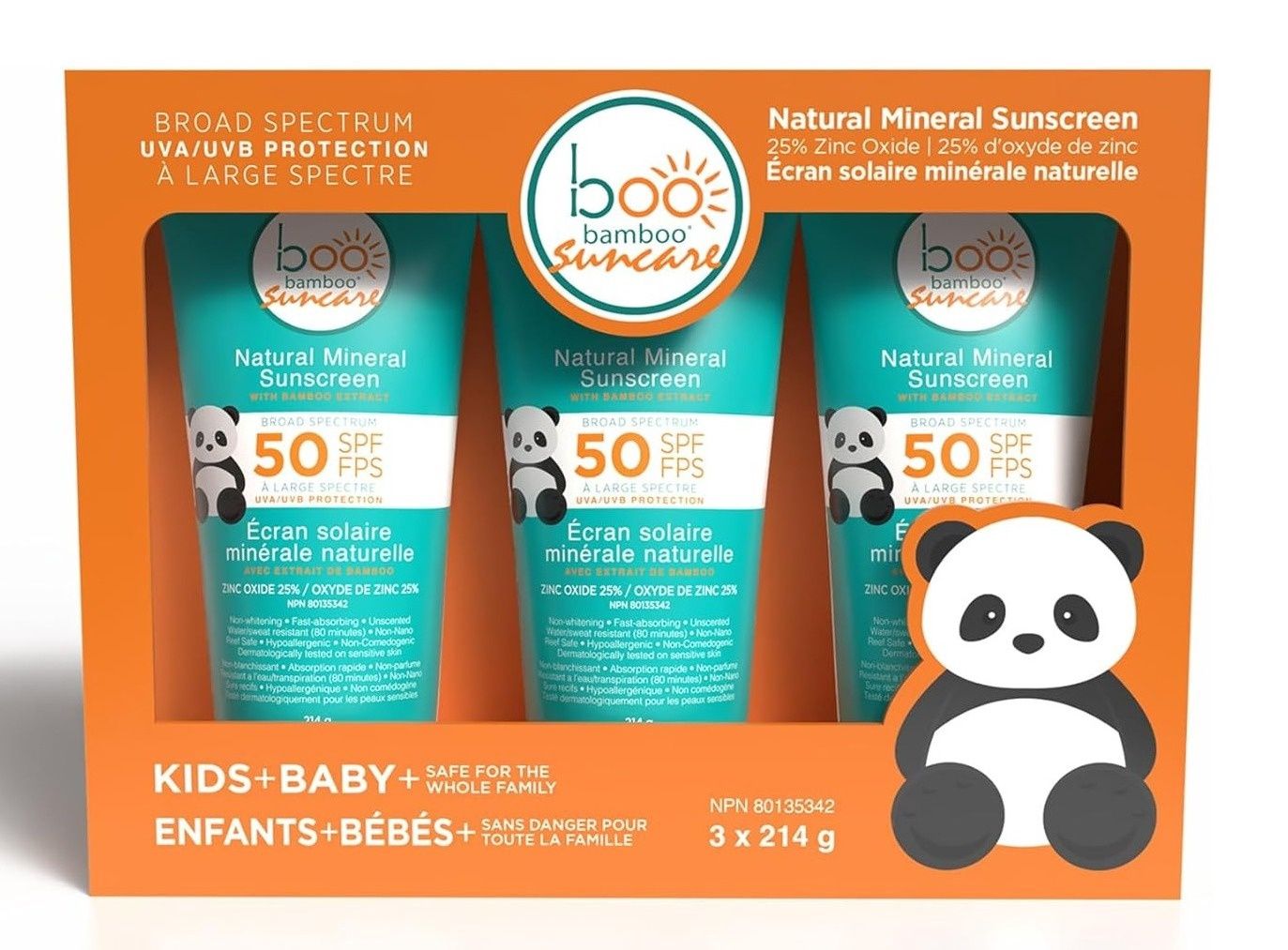 BOO BAMBOO NATURAL MINERAL SUNSCREEN SPF50 214G (3PACK)