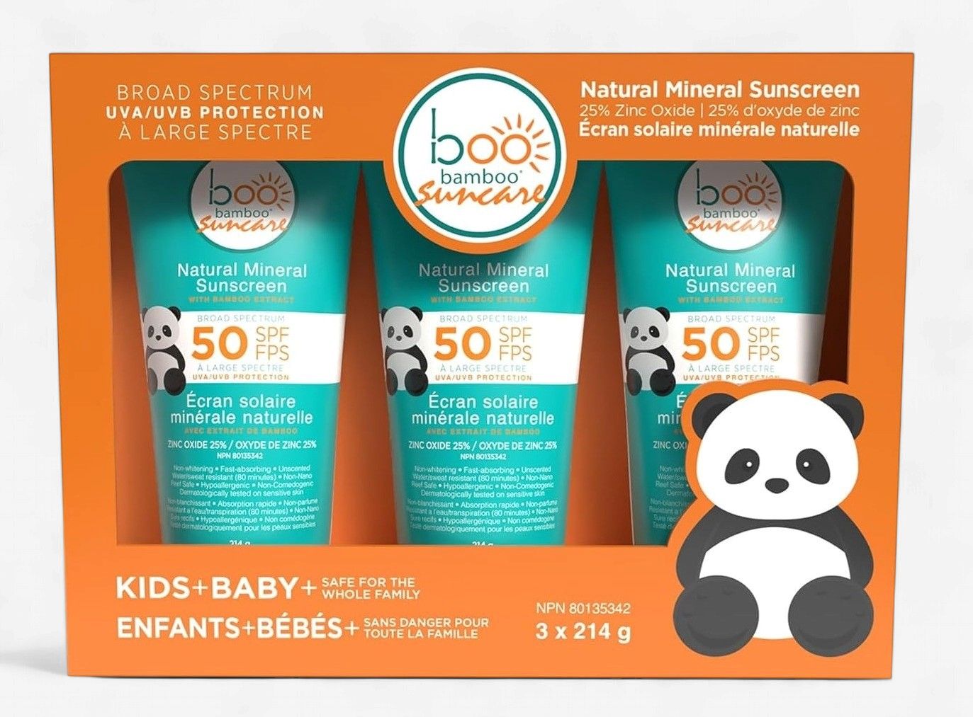 BOO BAMBOO NATURAL MINERAL SUNSCREEN SPF50 214G (3PACK)