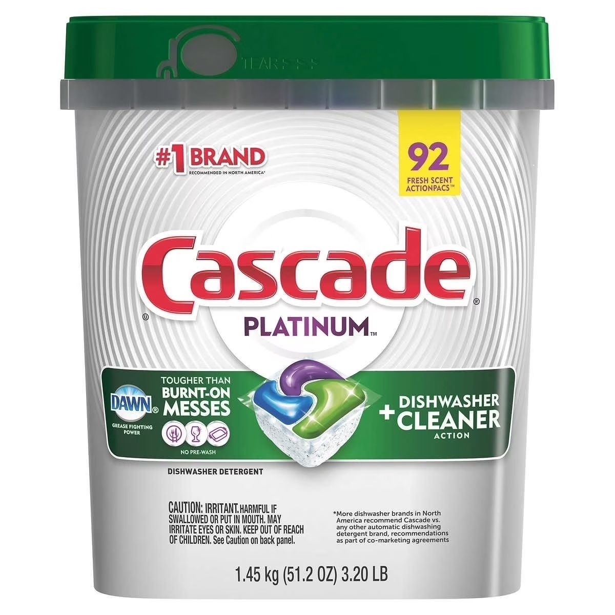 CASCADE PLATINUM ACTION PACS FRESH SCENT 92'S (TUB)