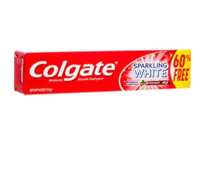 COLGATE ANTICAVITY FLUORIDE TOOTHPASTE SPARKLING WHITE CINNAMINT GEL 113G