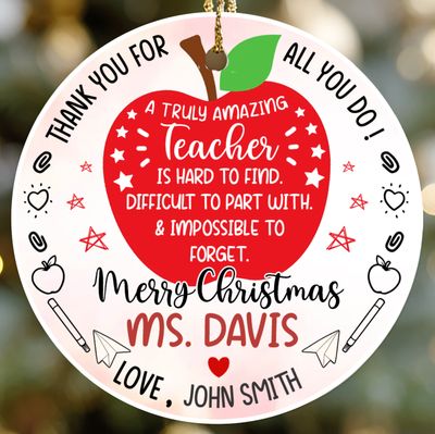 Personalized Ceramic Teacher Ornament: Custom Appreciation Gift
