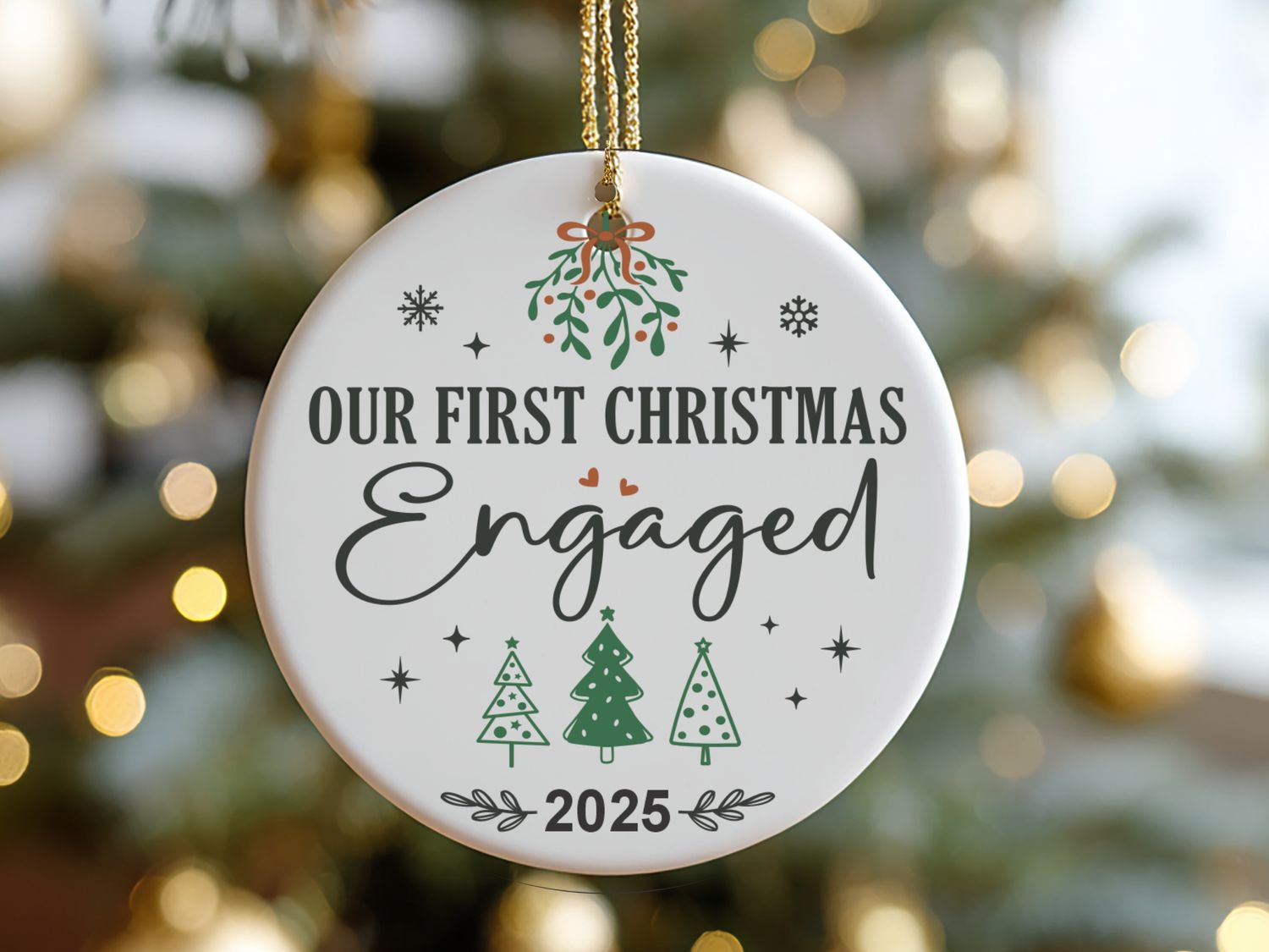 Personalized First Christmas Engaged Ornament: Custom Ceramic Keepsake