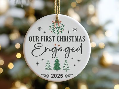 Personalized First Christmas Engaged Ornament: Custom Ceramic Keepsake