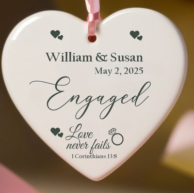 Personalized Heart-Shaped Engagement Ornament: Christian Newly Engaged Keepsake