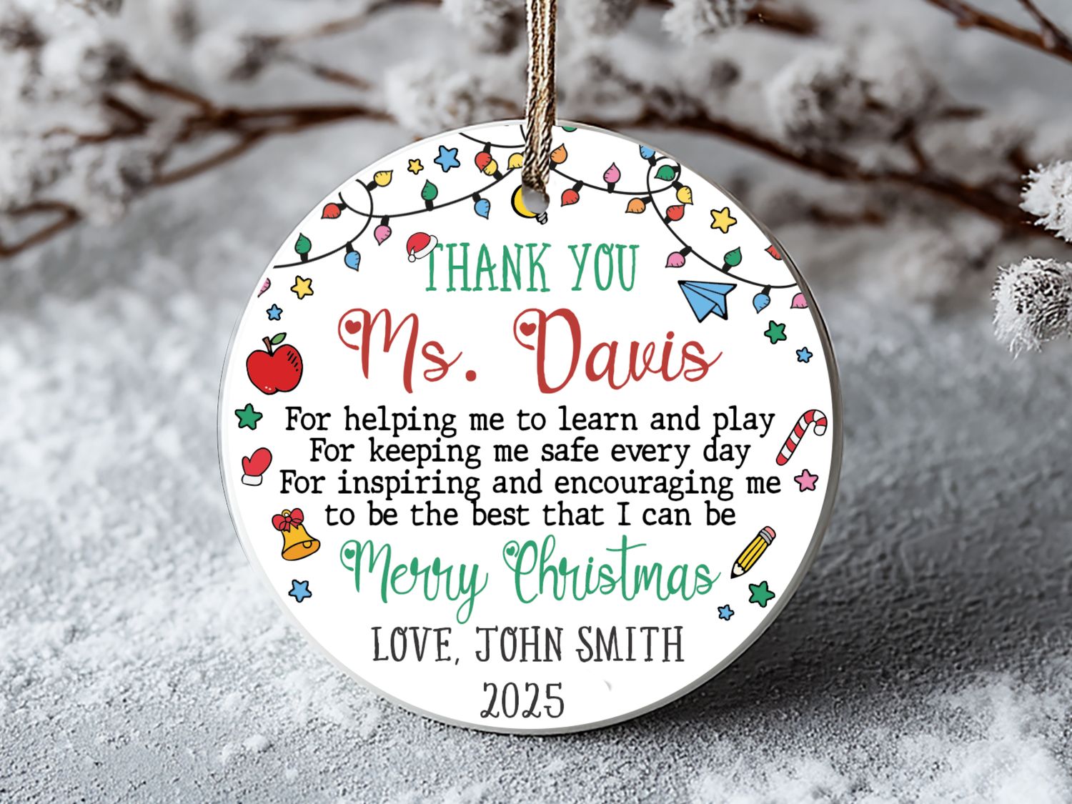 Personalized Teacher Ornament: Custom Ceramic Christmas Gift