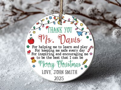 Personalized Teacher Ornament: Custom Ceramic Christmas Gift