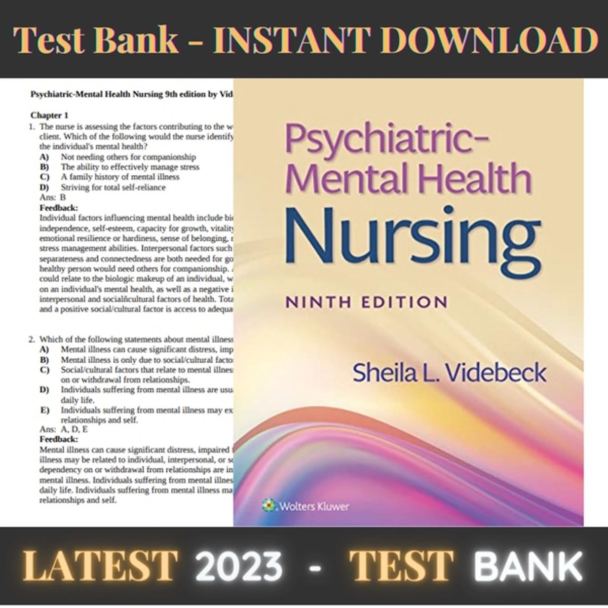 Test Bank Psychiatric Mental Health Nursing 9th Edition By Videbeck