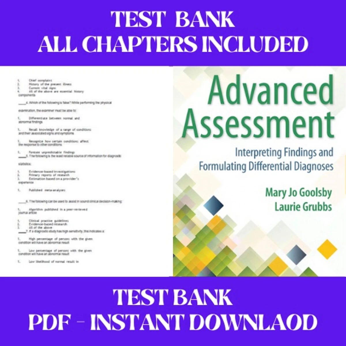 Test Bank For Advanced Assessment Interpreting Findings and Formulating 4th Edition Mary Jo Goolsby All Chapters 2025