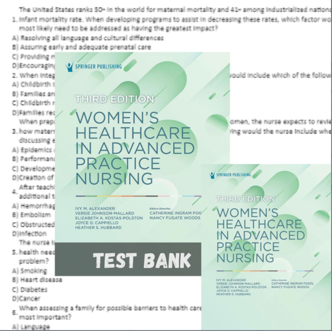 Test bank Women&#39;s Healthcare in Advanced Practice Nursing 3rd Edition Alexander Hubbard All Chapters Instant Download