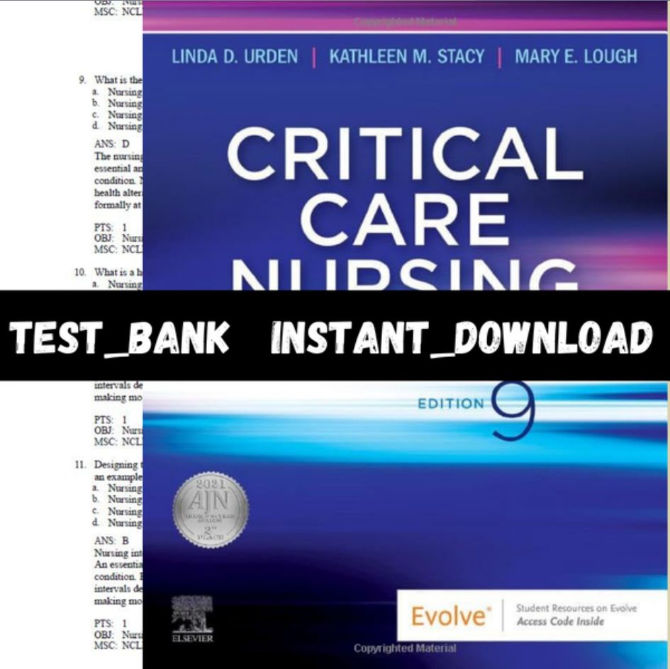Test Bank for Critical Care Nursing-Diagnosis and Management, 9th Edition Urden PDF Instant Download