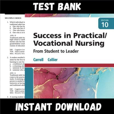Test Bank for Success in Practical/Vocational Nursing 10th Edition by Janyce L. Carroll PDF  Instant Download