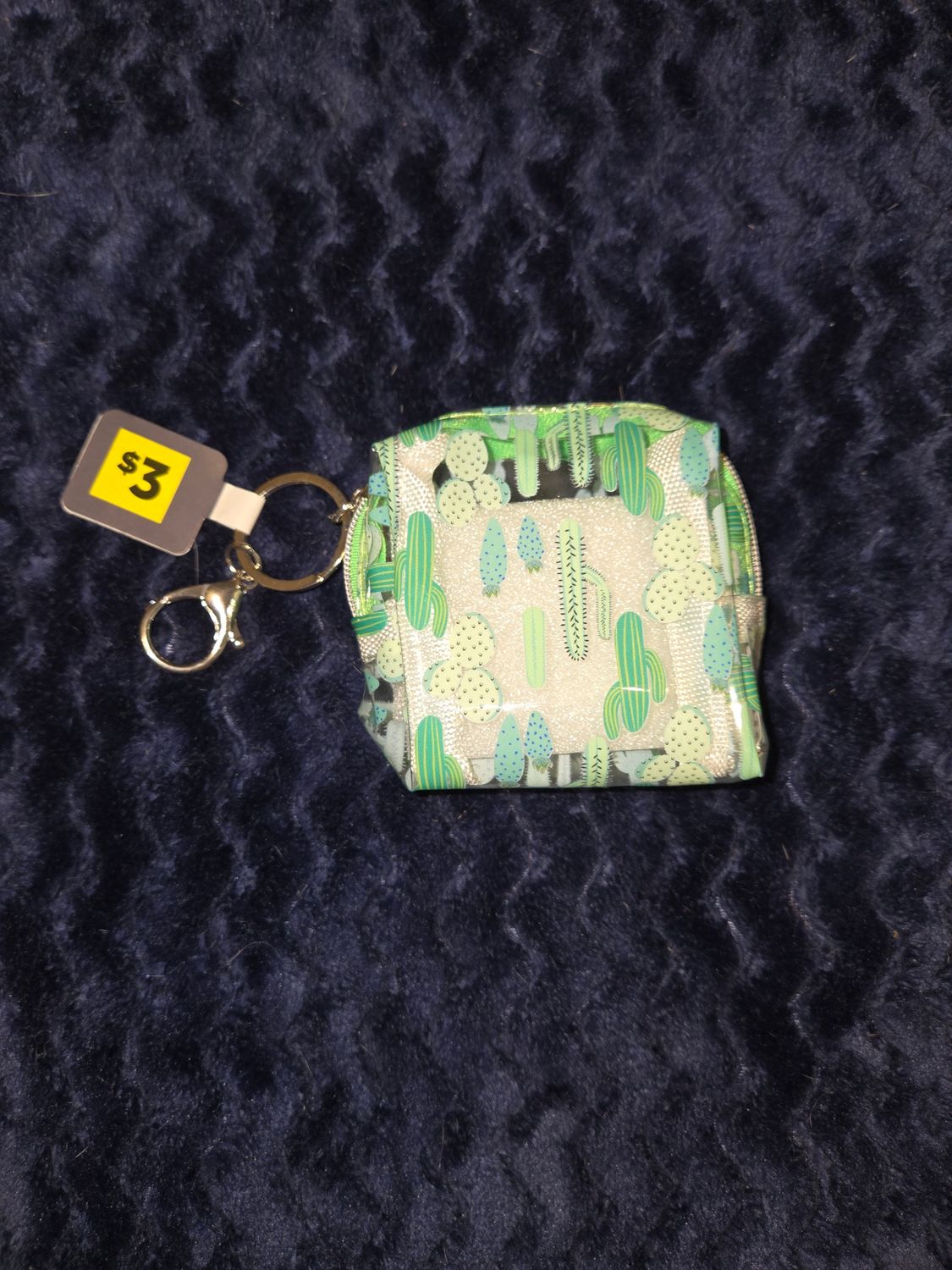 Key Chain Change Purse - Clear with Cactus Plants Print
