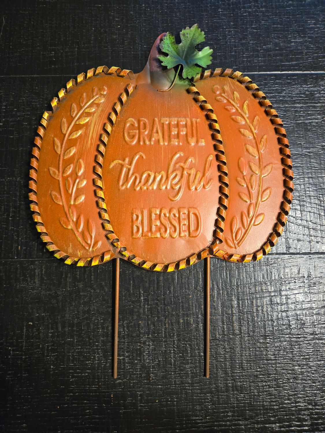 Pumpkin yard décor. ( Grateful, thankful blessed.)
