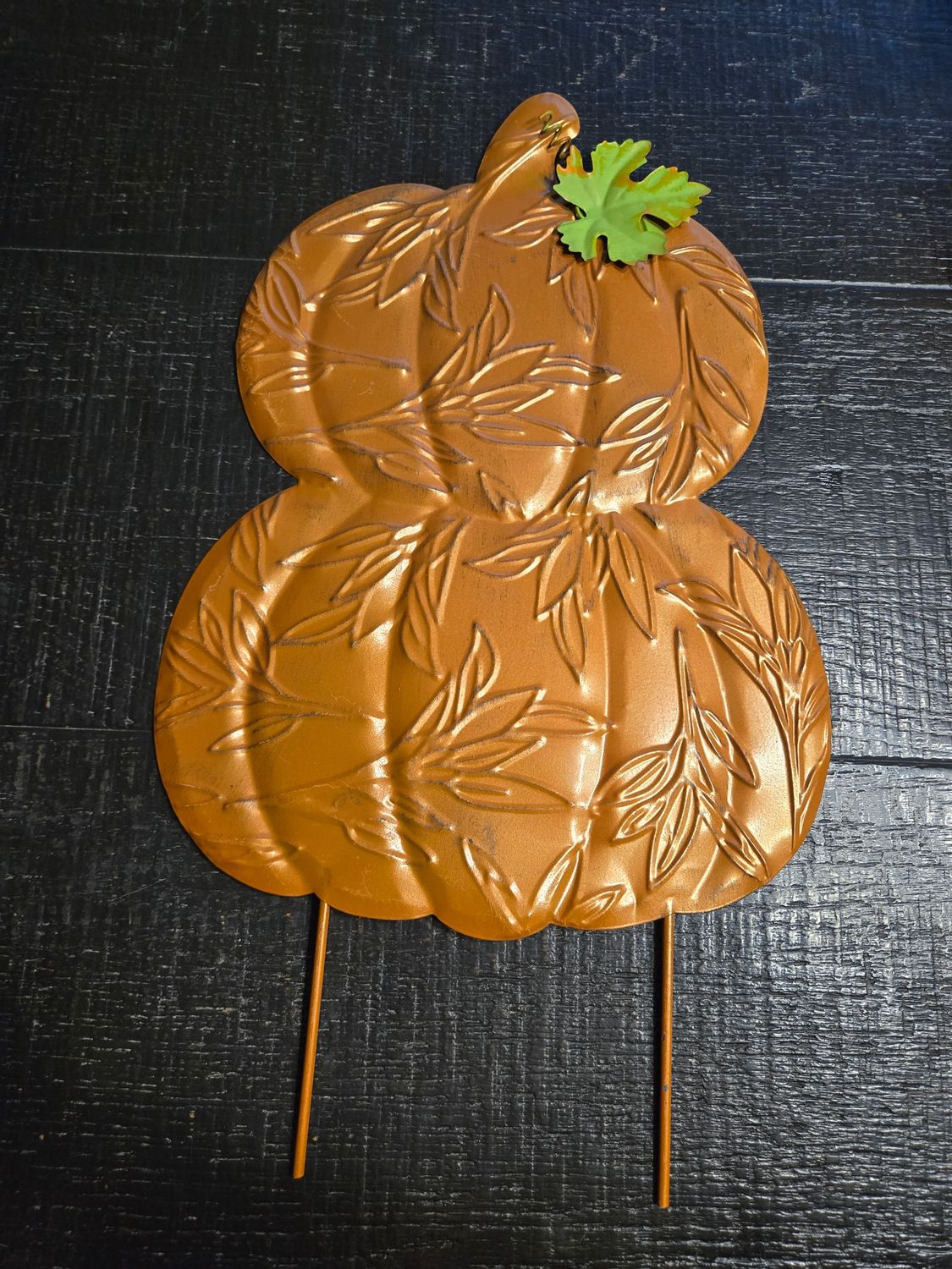 Pumpkin yard décor. ( Double pumpkin with green leaf)