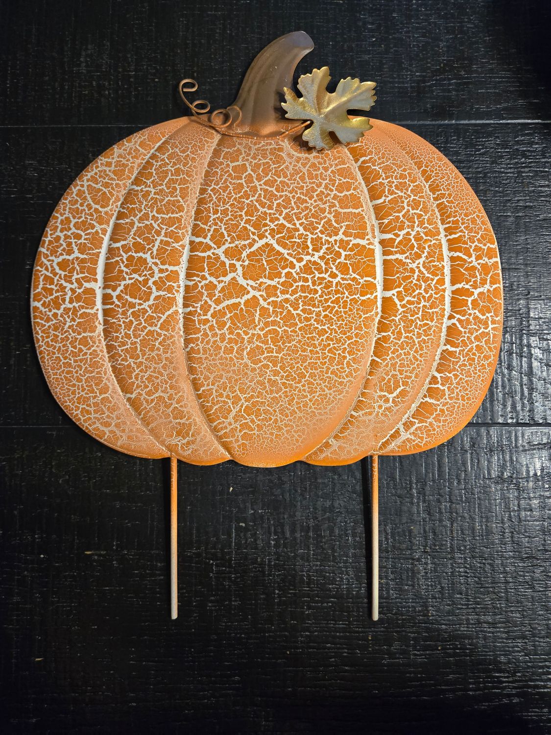 Pumpkin yard decor ( orange with white cracks gold leaf)