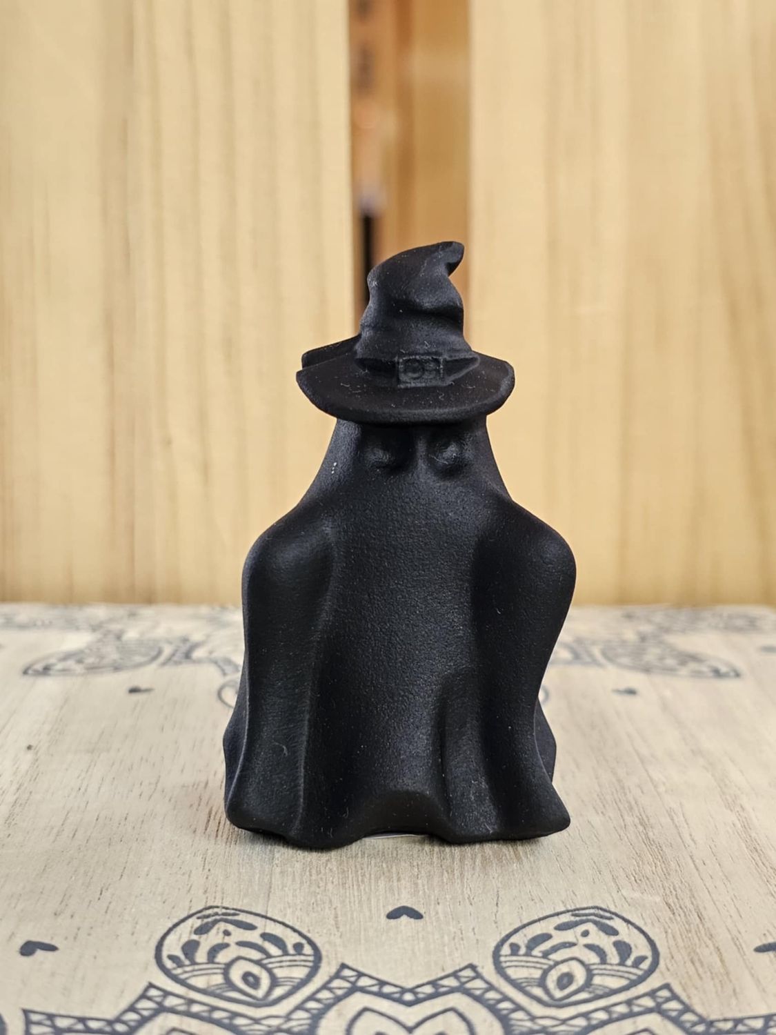 Ghost Carving - Black Obsidian with Witches Hat