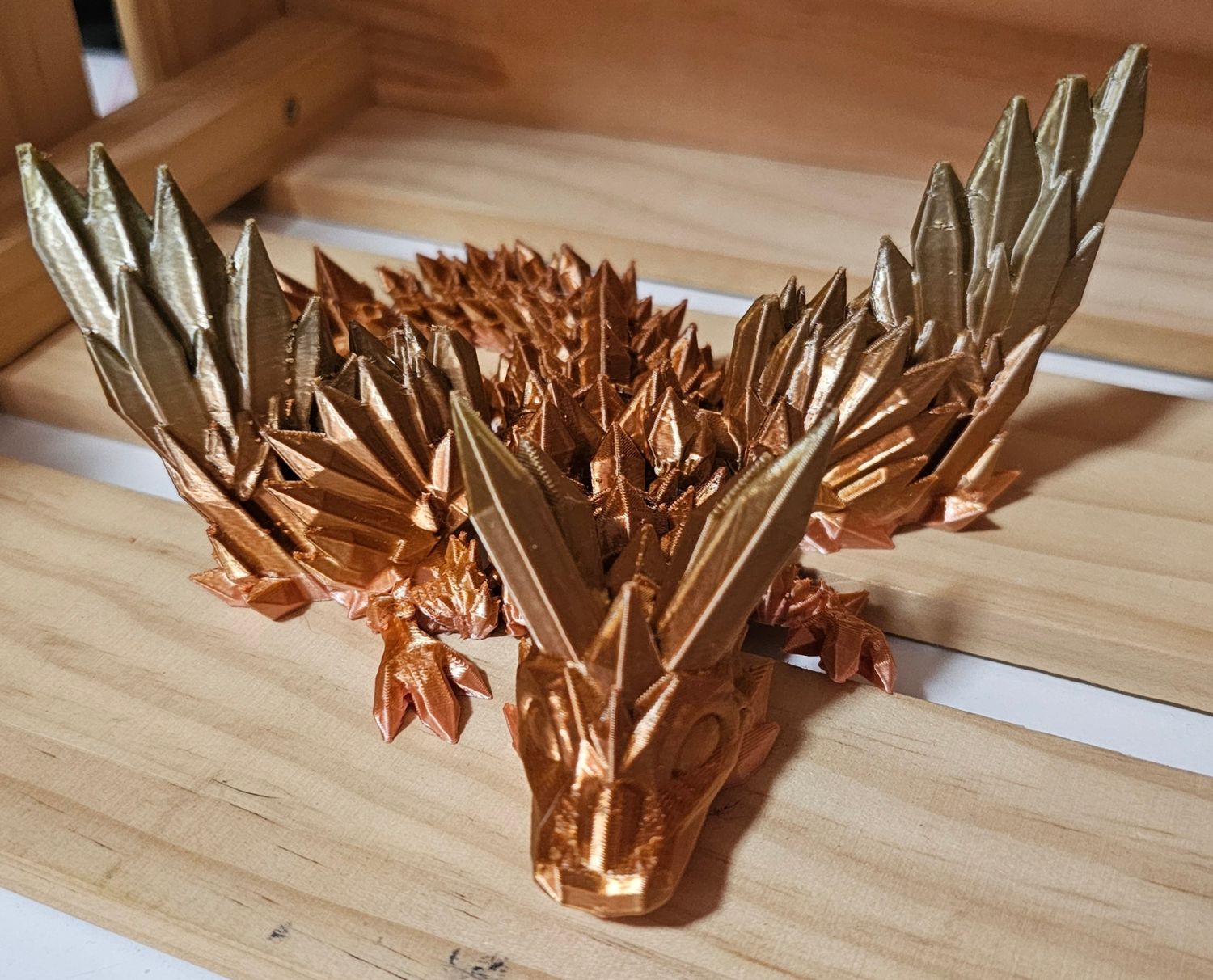 3D Printed Crystal Dragon with Wings - Large - Bronze Silk