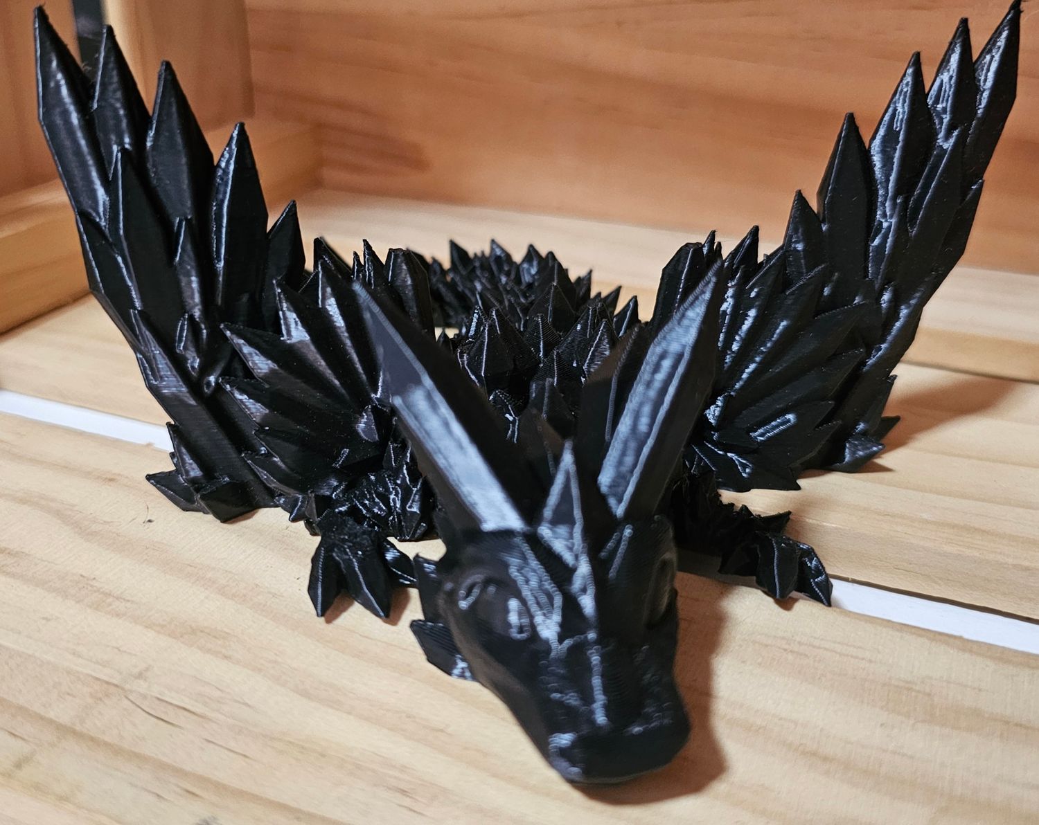 3D Printed Crystal Dragon with Wings - Large - Black