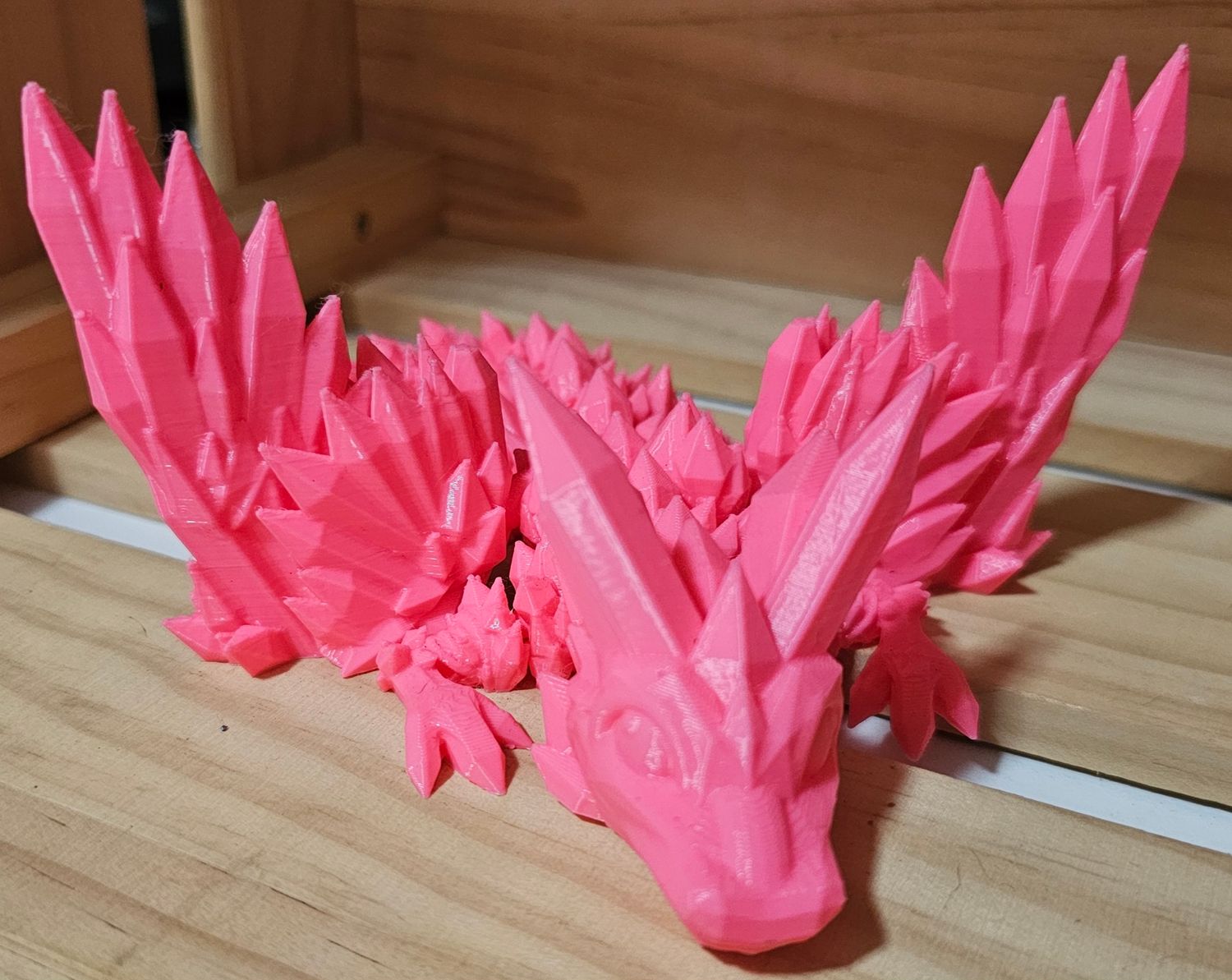3D Printed Crystal Dragon with Wings - Large - Pink