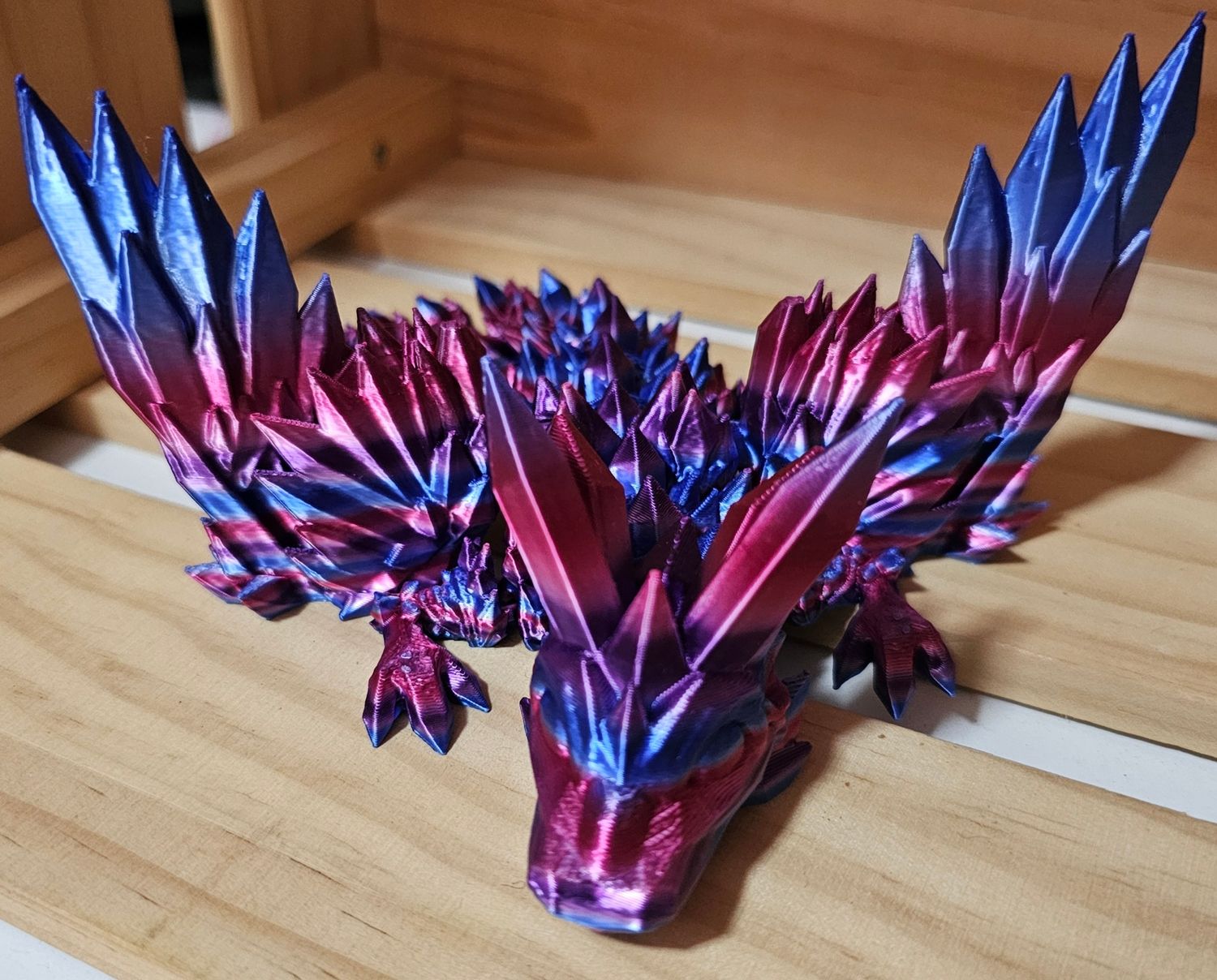 3D Printed Crystal Dragon with Wings - Large - Dark Rainbow Silk
