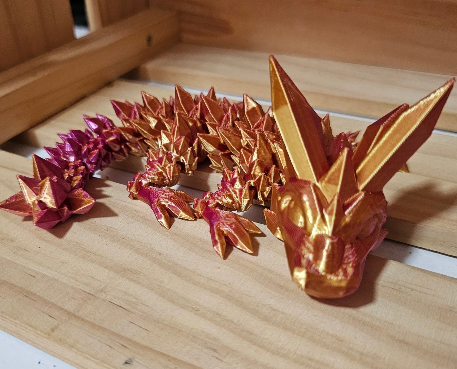 3D Printed Crystal Dragon - Large - Dual Color Purple Gold Silk