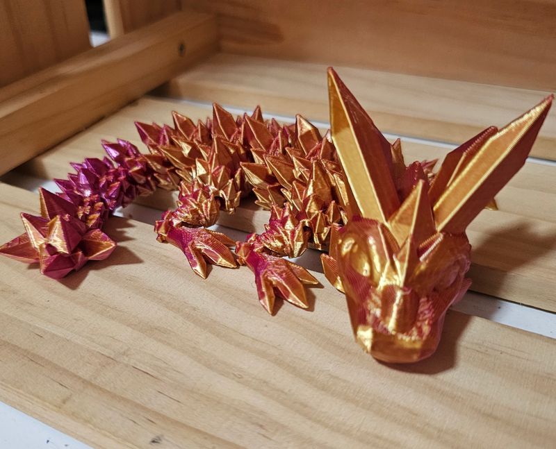 3D Printed Crystal Dragon - Large - Dual Color Purple Gold Silk