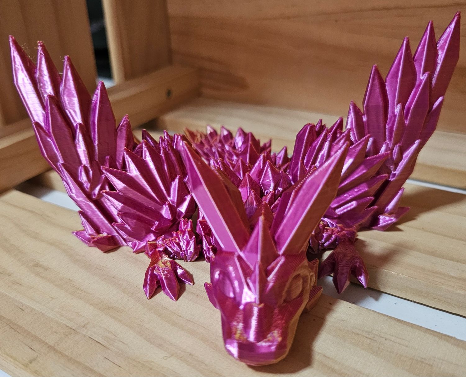 3D Printed Crystal Dragon with Wings - Large - Dual Color Purple Gold Silk