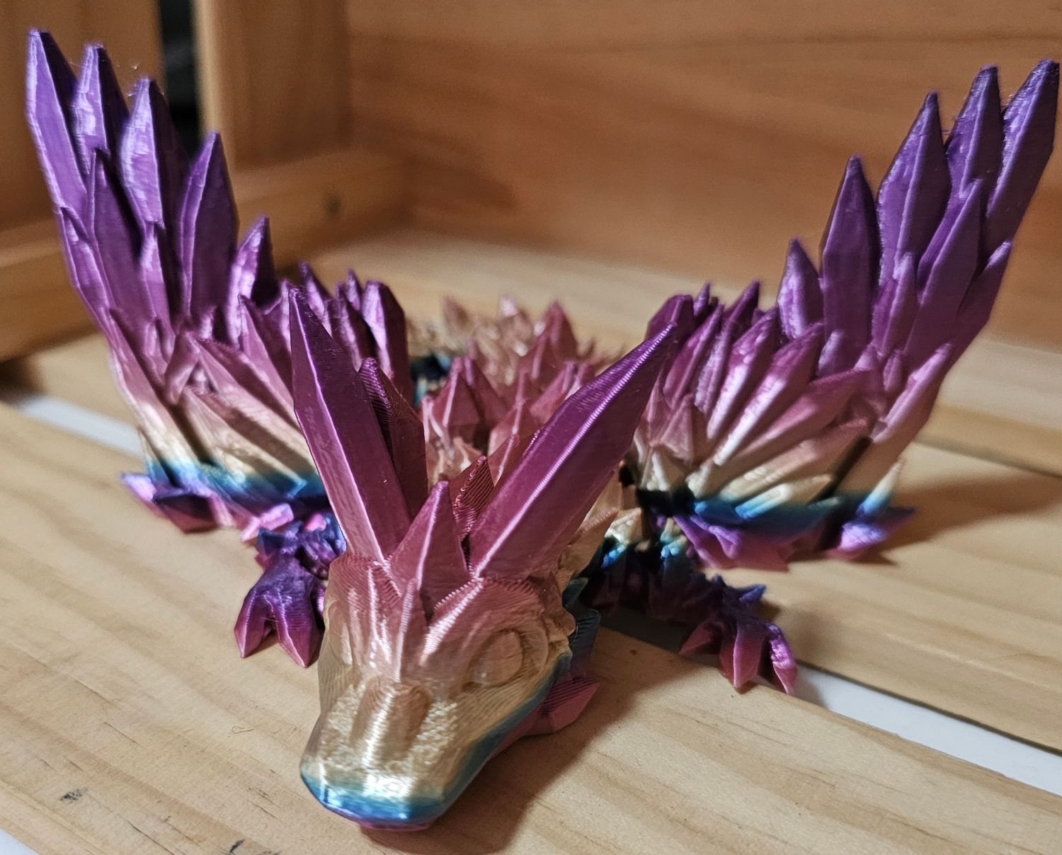 3D Printed Crystal Dragon with Wings - Large - Rainbow 4 Silk