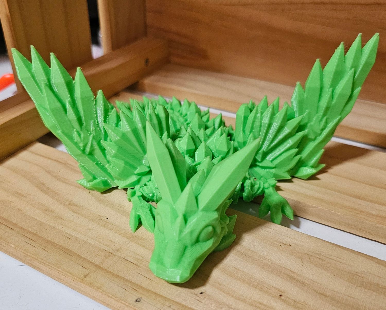 3D Printed Crystal Dragon with Wings - Large - Green