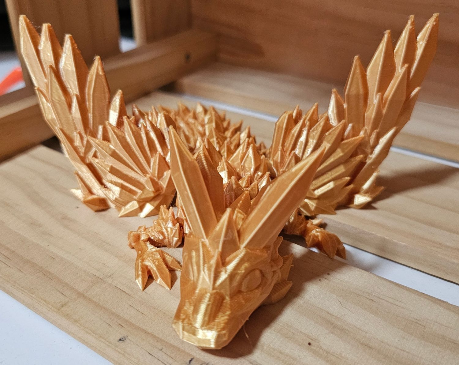 3D Printed Crystal Dragon with Wings - Large - Gold Silk