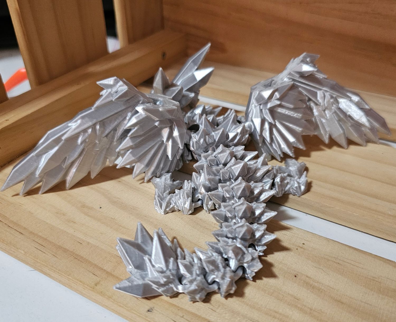 3D Printed Crystal Dragon with Wings - Large - Silver