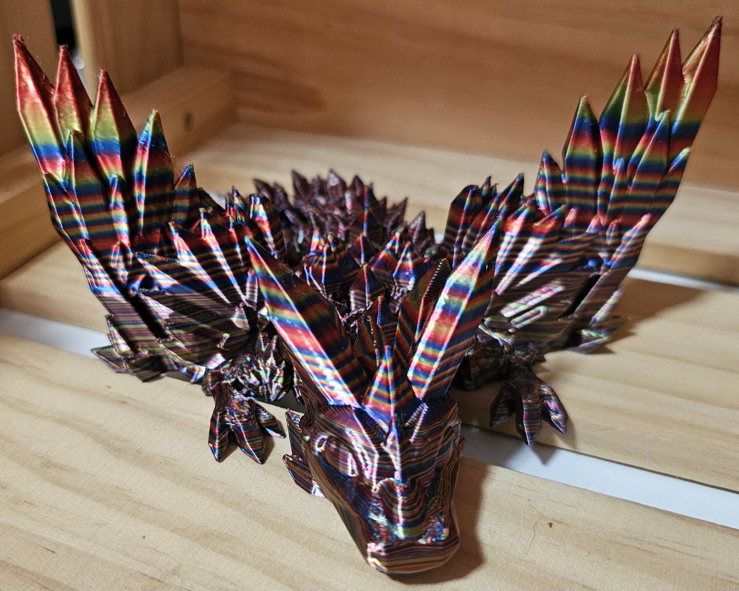 3D Printed Crystal Dragon with Wings - Large - Rainbow 2 Silk