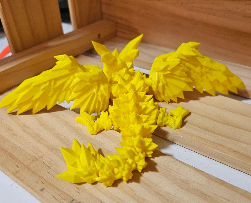 3D Printed Crystal Dragon with Wings - Large - Yellow