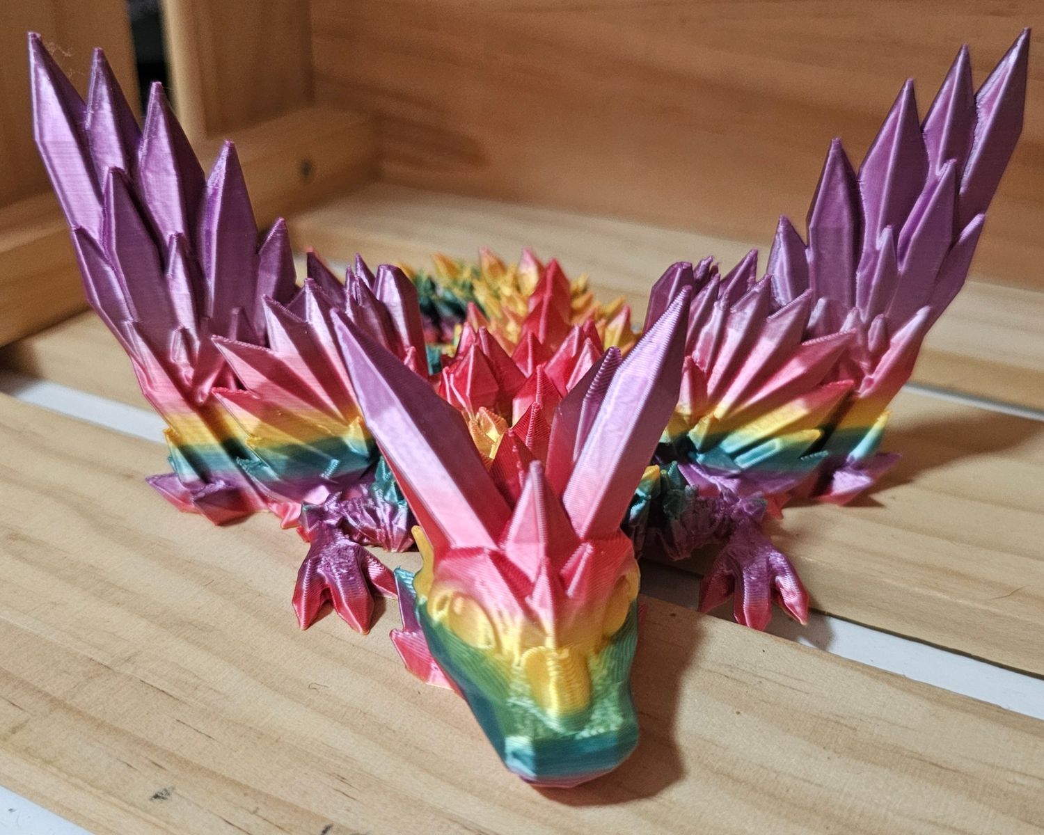 3D Printed Crystal Dragon with Wings - Large - Rainbow 6 Silk