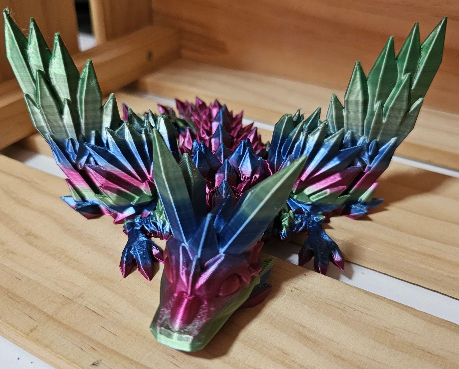 3D Printed Crystal Dragon with Wings - Large - Rainbow 3 Silk